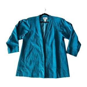 Vtg 80's Da-Rue of California Turquoise Open Front Ultrasuede Facile Jacket 16